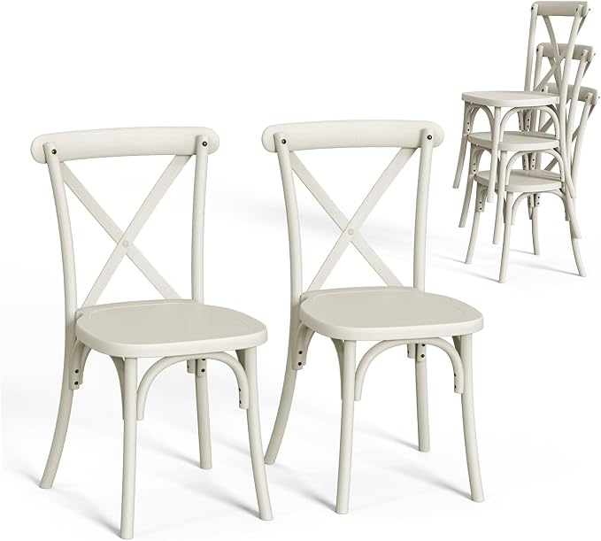 VINGLI Plastic Outdoor Dining Chairs Set of 2, Stackable Patio Cream White by VINGLI