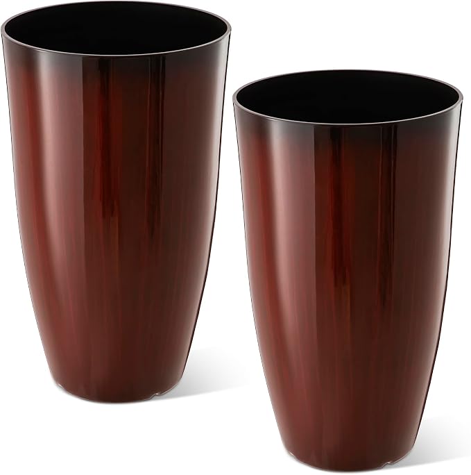 Glitzhome 23.5" H Oversized Tall Planter, Gradient Red Faux Ceramic Finish by Glitzhome