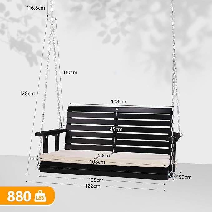 VINGLI Wooden Porch Swing, Heavy Duty 880 LBS Hanging Patio Bench - Image 5