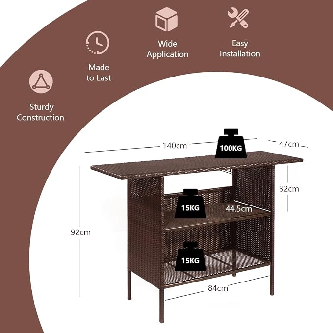 ReunionG Outdoor Wicker Bar Patio Rattan Counter Table - Image 3