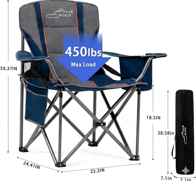 FAIR WIND Heavy Duty Camping Chair, Oversized Padded Folding Chair - Image 3