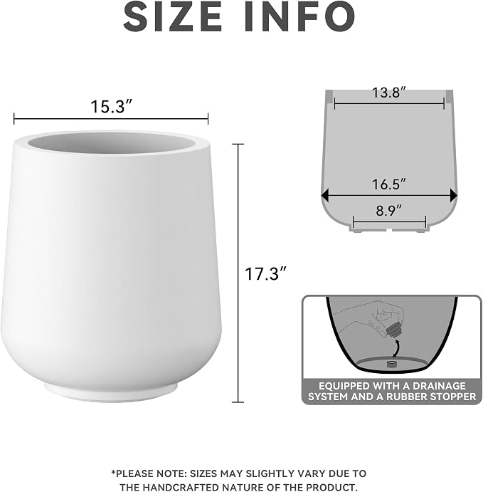 Kante 15.3" Dia Round Concrete Planter, Outdoor Indoor Large Plant Pots - Image 2
