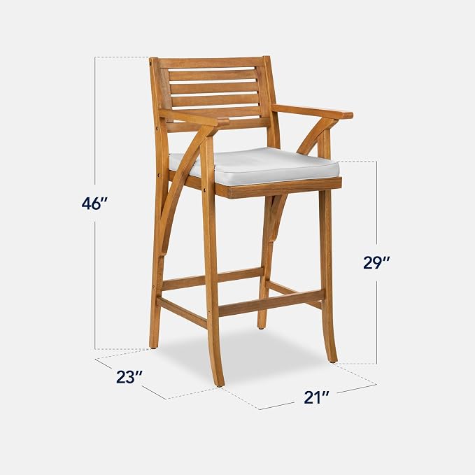 Best Choice Products Set of 2 Outdoor Acacia Wood Bar Stools Bar Chairs - Image 3