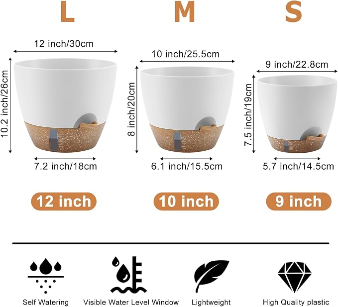 Self-Watering Plant Pots with Water Level Indicator, Drainage Holes & Saucers – - Image 2