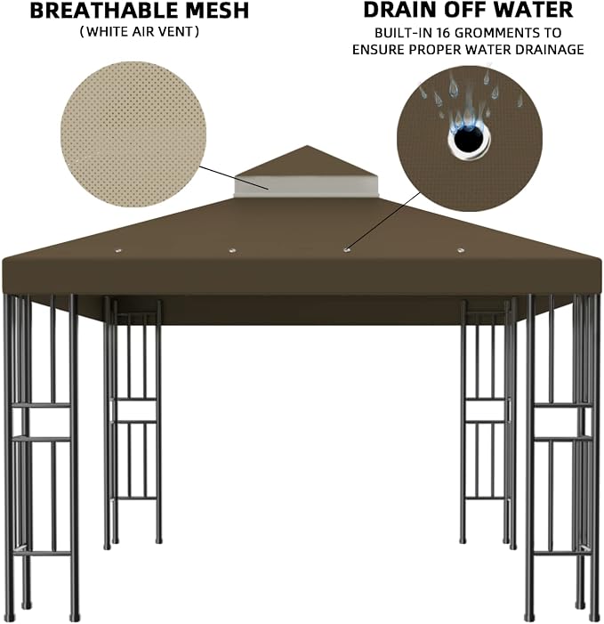 Sumfaller 10x10 FT Gazebo Replacement Canopy Top Cover Double Tiered Canopy Top - Image 4