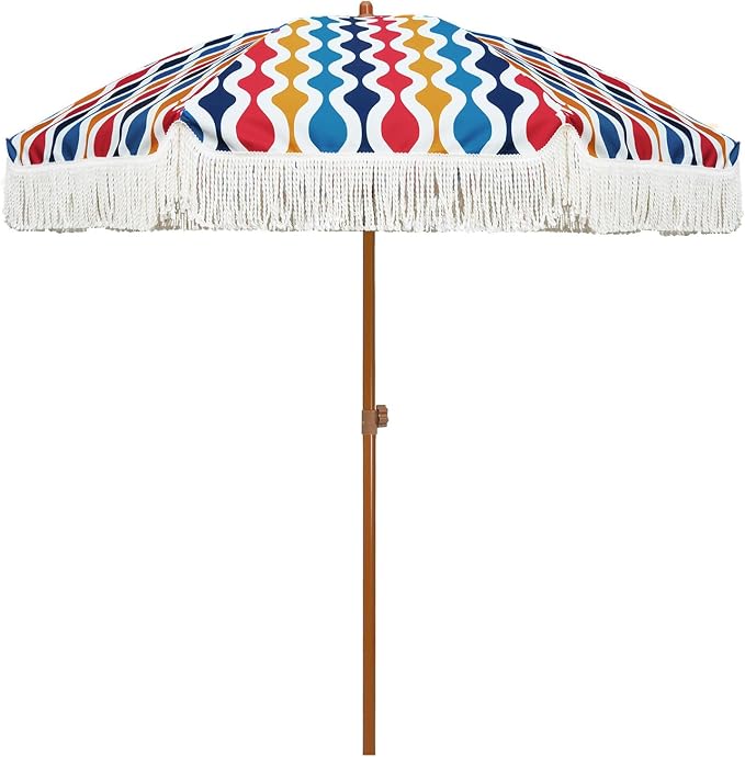 AMMSUN 7ft Patio Umbrella with Fringe Outdoor Tassel Umbrella UPF50+ Premium by AMMSUN