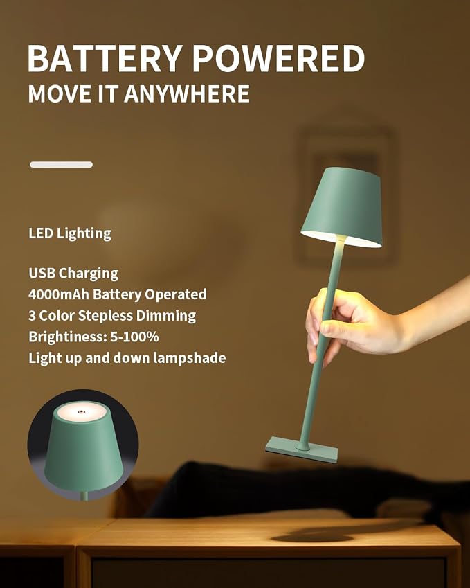 KDG 2 Pack Cordless Table Lamp, Portable LED Desk Lamp, 4000mAh Battery Operated - Image 4