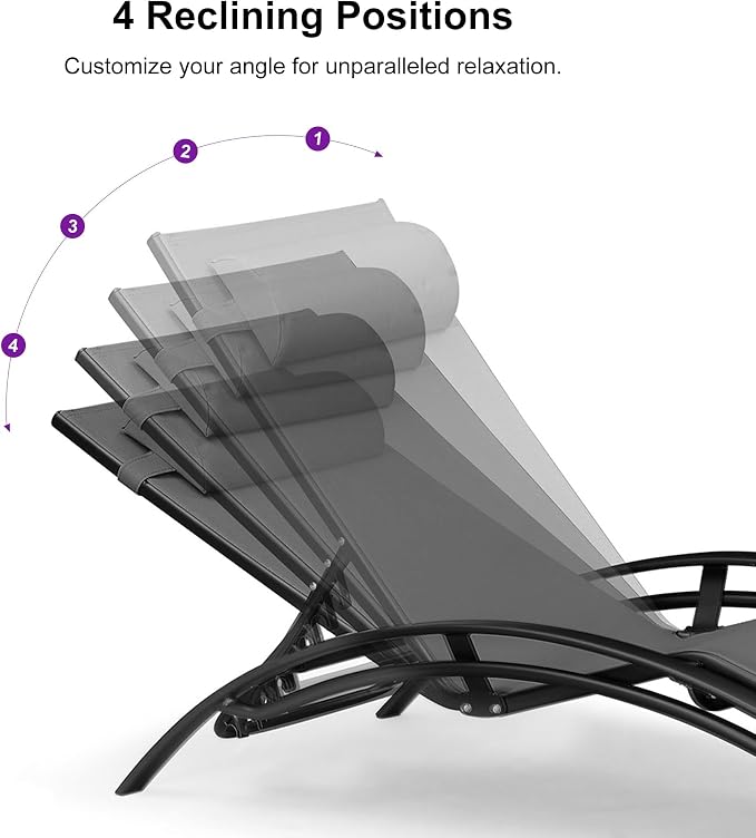 PURPLE LEAF Patio Chaise Lounge Set of 3 Outdoor Lounge Chair Beach Pool - Image 9