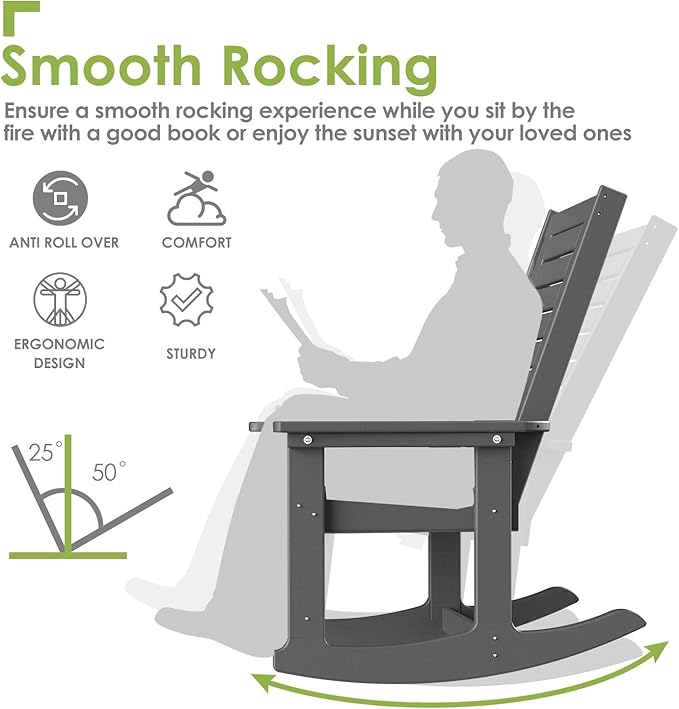 GREENVINES Outdoor Rocking Chairs | Set of 4 | Porch Rocker | HDPE Plastic | - Image 4