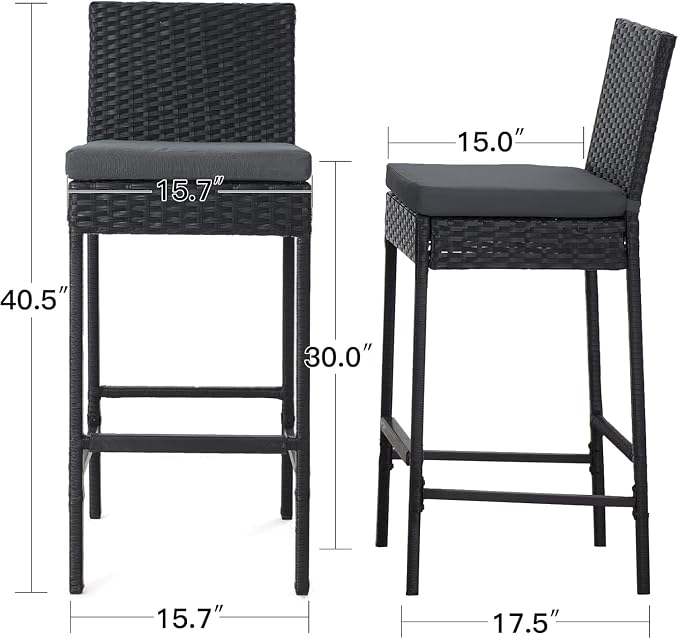 ECOTOUGE Outdoor Bar Stools, Wicker Woven Patio Stools & Patio Bar Chairs - Image 3