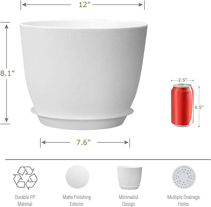 12inch Large Plant Pot, Modern Plastic Planter - Image 2