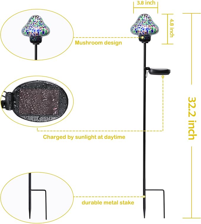 Solar Outdoor Lights Decorative Solar Glass Mushroom Lights Waterproof LED - Image 5