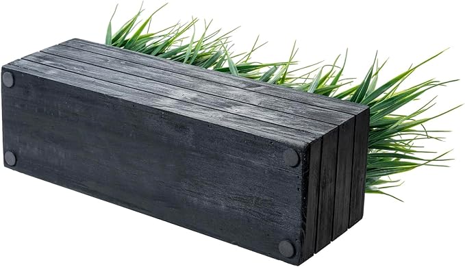 MyGift 14 Inch Artificial Green Grass Plant in Vintage Black Wood Planter - Image 7