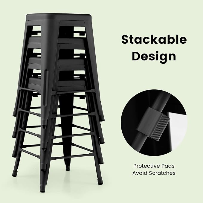 COSTWAY Bar Stools Set of 4, 24” Stackable Metal Stools - Image 5