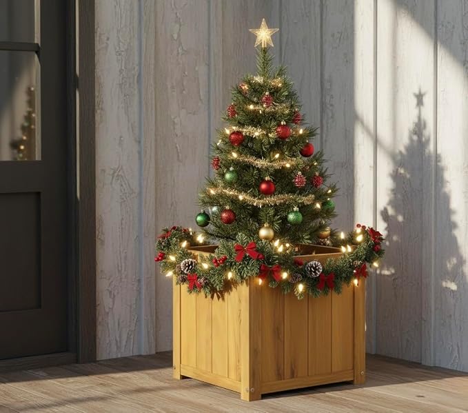 Idzo Set of 2 Acacia Wood Flower Planters - Image 3