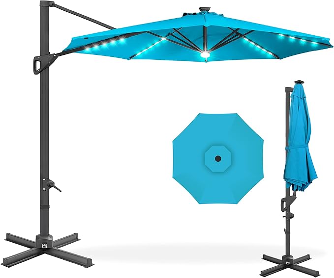 Best Choice Products 10ft Solar LED Cantilever Patio Umbrella, 360-Degree by BestChoiceProducts