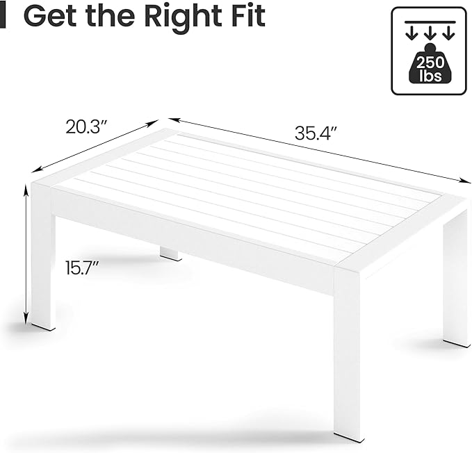 All-Weather Aluminum Outdoor Coffee Table, Modern Coffee Table - Image 2
