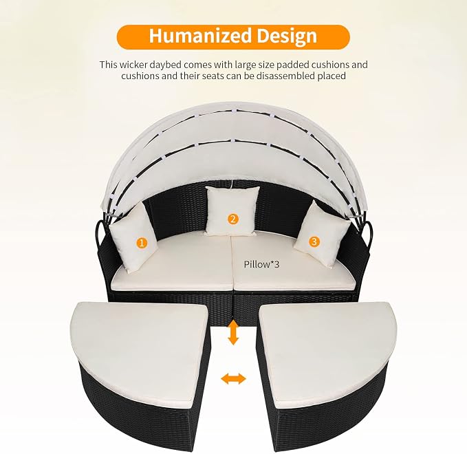 Outdoor Round Daybed Wicker Patio Furniture Outdoor Furniture - Image 5