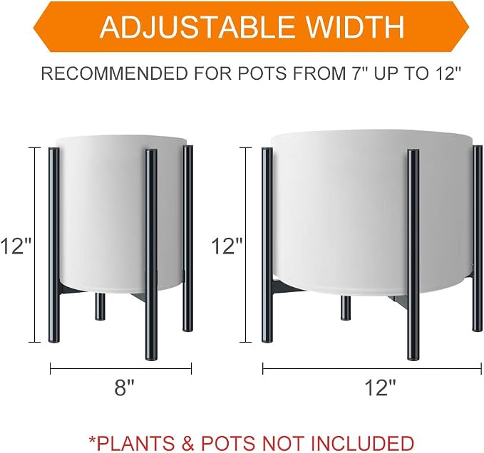 H HOMEXIN Metal Adjustable Plant Stand, Width 8-12 Inches, Corner Mid Century - Image 3