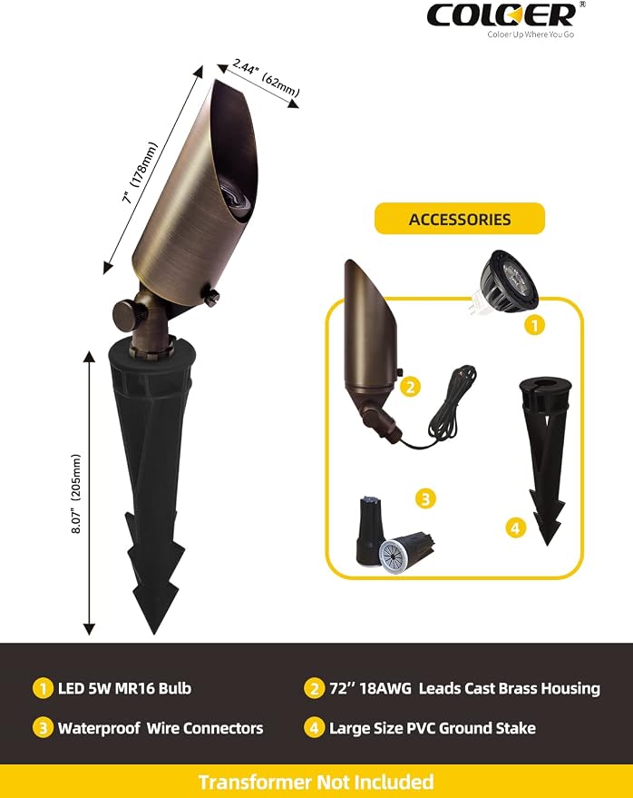 COLOER Die-cast Brass Landscape Spot Lights Outdoor - Image 4