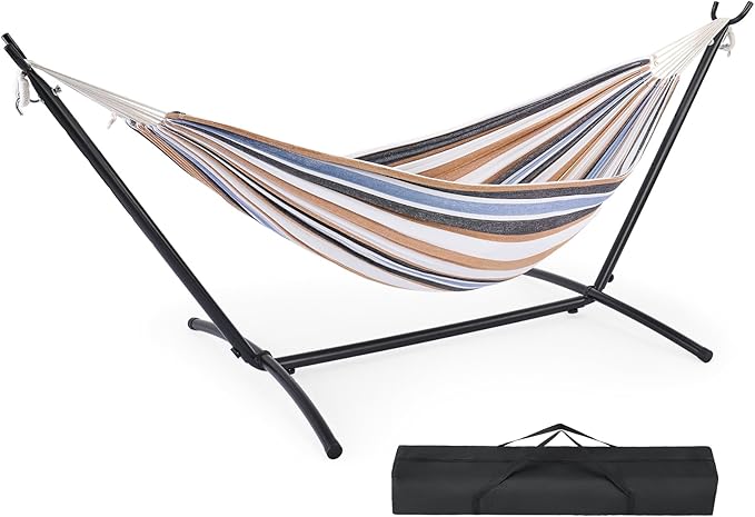 DUMOS Double Hammock with Space Saving Stand, Heavy Duty Steel Frame, Portable by DumosLifestyle