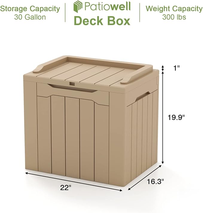 Patiowell 30 Gallon Resin Deck Box, Outdoor Storage Box - Image 6