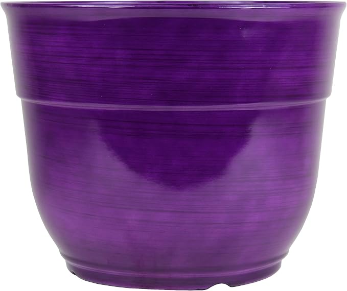 Garden Elements Indoor/Outdoor Glazed Brushed Happy Plastic Planter, Dark Purple - Image 2