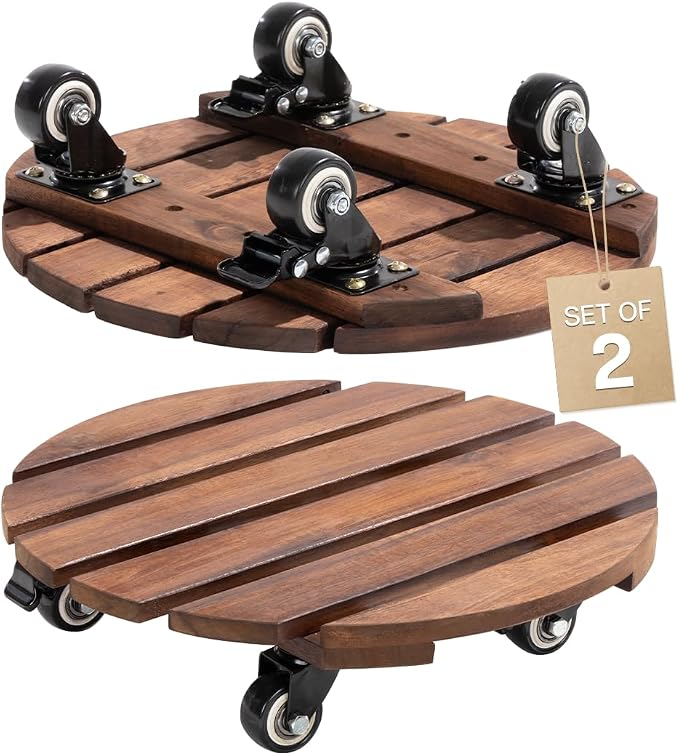 Idzo 2-Pack 14 Inch Acacia Wood Plant Caddy by Idzo