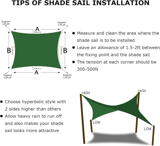 KANAGAWA 14'X16' Dark Green Custom Size Sun Shade Sail Rectangle UV Block - Image 6