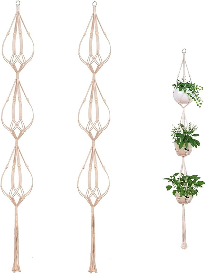 ELANE 2PCS 3-Tier 70" Macrame Plant Hangers Basket Plant Hanger Indoor Outdoor by ELANE