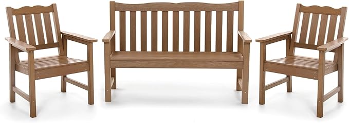 Stoog Oversized All-Weather Garden Bench & Chairs Set, 3-Piece Patio Furniture by Stoog