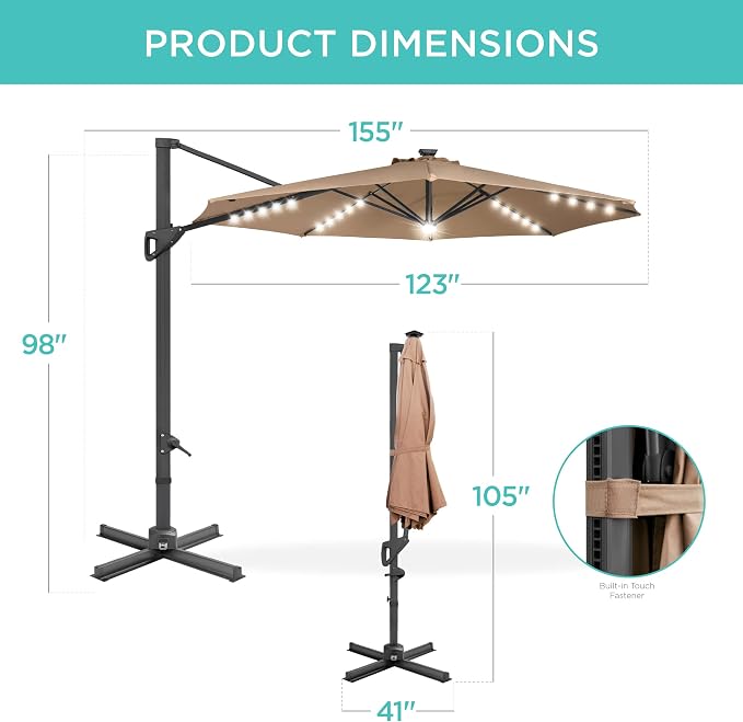 Best Choice Products 10ft Solar LED Cantilever Patio Umbrella, 360-Degree - Image 7