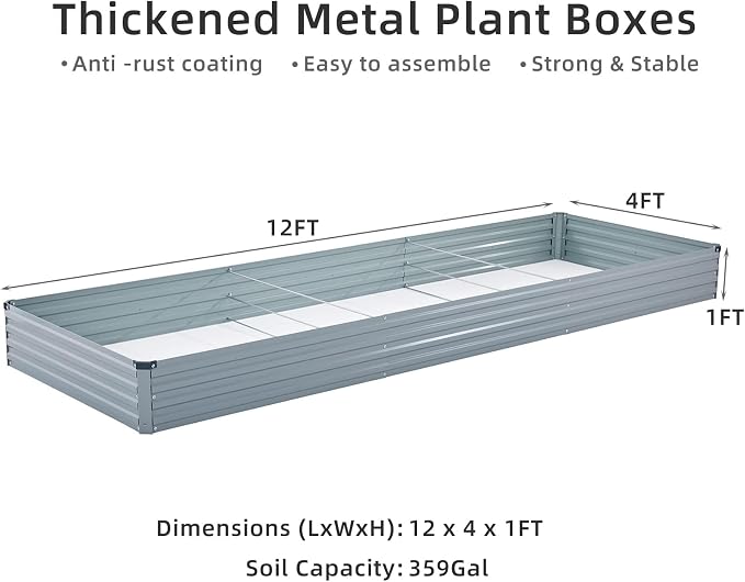 2 Pack 12x4x1FT Galvanized Raised Garden Beds Kit Outdoor Metal Gardening - Image 3