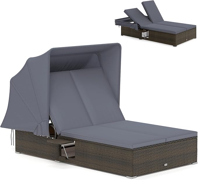 RELAX4LIFE Outdoor Rattan Daybed w/Canopy by RELAX4LIFE