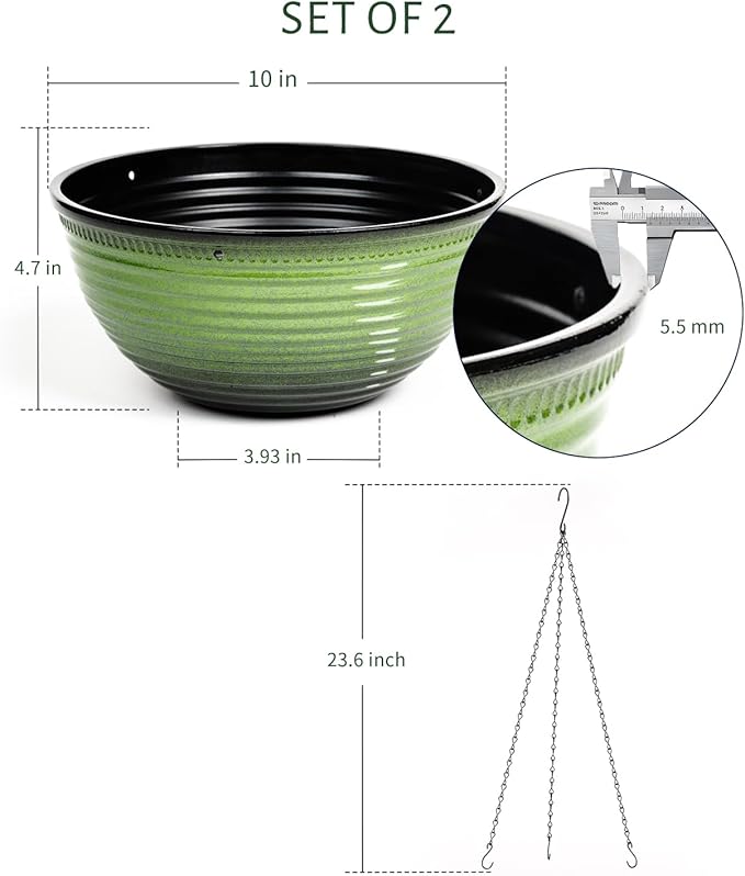 10 Inch Hanging Planter, 2 Pack Hanging Planters - Image 2