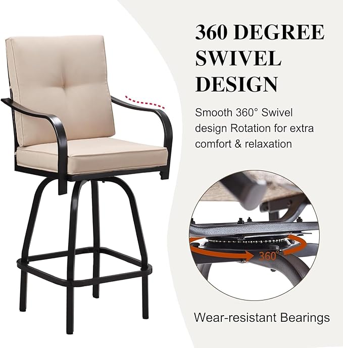 Patio Swivel Bar Stools, Outdoor Bar Height Swivel Chairs Set of 6 - Image 4