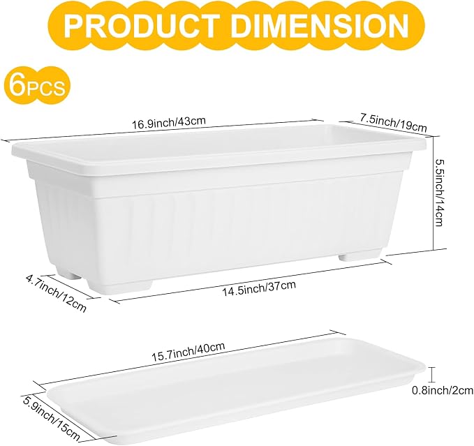 6 Packs Window Box Planter, 17 Inches Flower Window Box Rectangular Plastic - Image 2