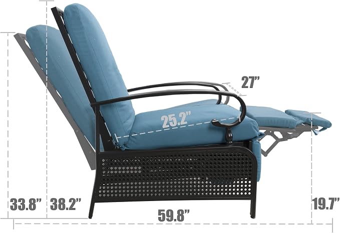 Kozyard Adjustable Outdoor Reclining Lounge Chair, Cushioned Patio Chaise Lounge - Image 2