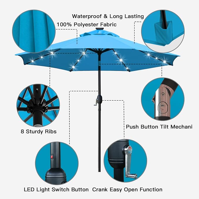 Sunnyglade 9' Solar LED Lighted Umbrella - Image 2