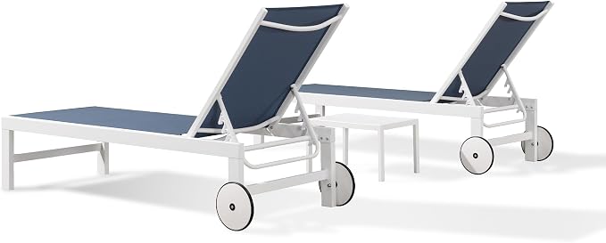 PURPLE LEAF Outdoor Chaise Lounge Chairs Set of 2 White Aluminum Lounge Chair - Image 9