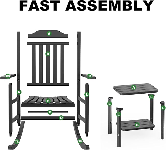 5 Piece Outdoor Rocking Bistro Set, Rocking Chairs Outdoor Furniture, Resin - Image 8