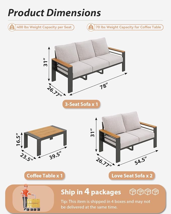 Aoxun Aluminum Outdoor Patio Furniture Set, 7 Seats Outdoor Sectional - Image 7