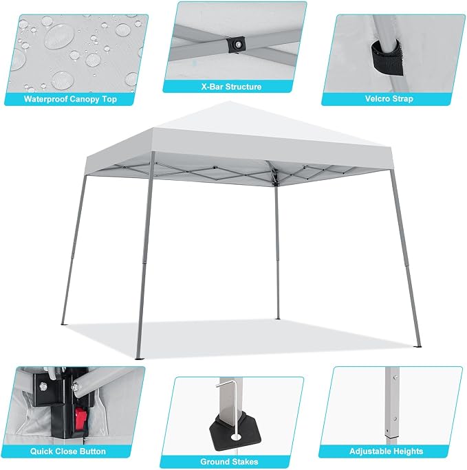 Canopy Tent, 10X10 FT Pop Up Canopy Outdoor Instant Tent Slant Legs - Image 2
