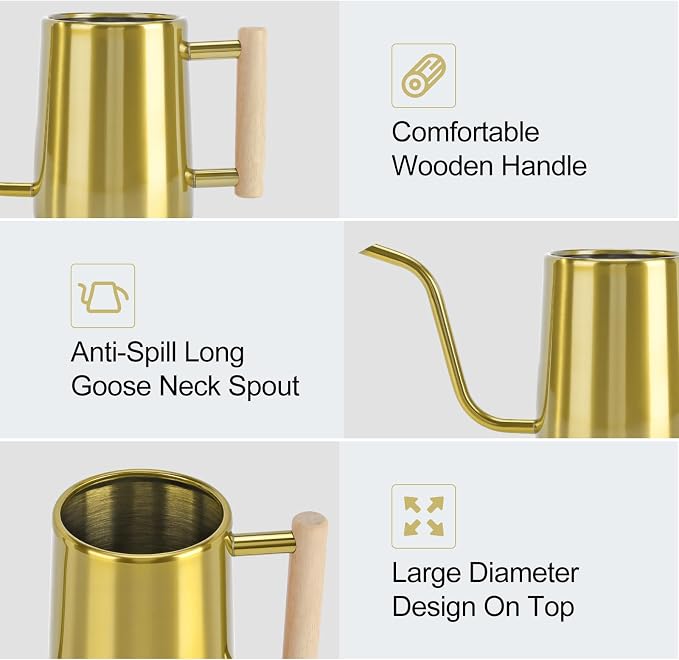 Watering Can Indoor Plants, 35 oz/1000 ml Metal Stainless Steel Watering Can Pot - Image 4