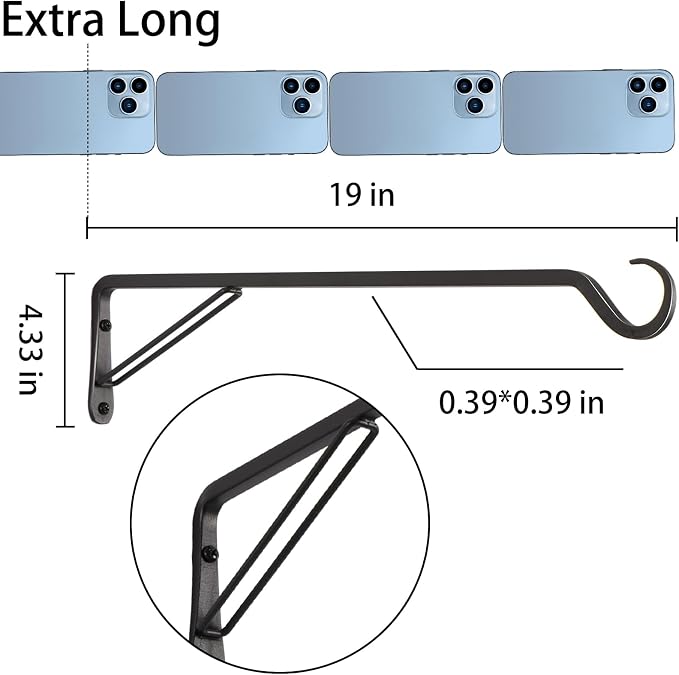 2 Pack Extra Long 18 Inch Heavy-Duty Rust-Resistant Solid Steel Plant Hangers - Image 2