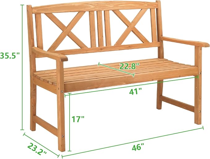 Outvita Wooden Garden Bench, Outdoor Wood Patio Bench, Rustic 2-Person Loveseat - Image 3