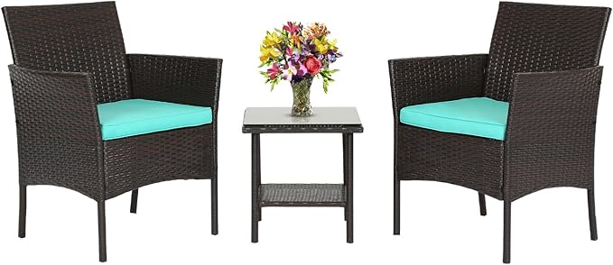 FDW 3 Piece Outdoor Furniture Set Patio Brown Wicker Chairs Furniture Bistro by FDW