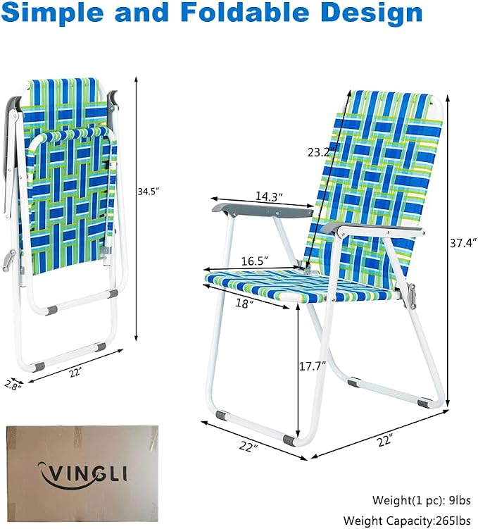VINGLI Patio Lawn Webbed Folding Chairs 1 Piece, Outdoor Beach Chair Portable - Image 6