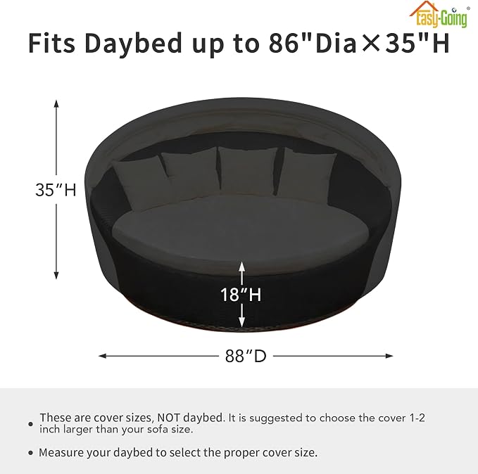 Easy-Going Heavy Duty 600D Outdoor Daybed Cover 88 Inch UV Resistant Patio - Image 2