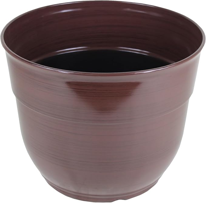Garden Elements Indoor/Outdoor Glazed Brushed Happy Plastic Planter, Dark Brown - Image 2